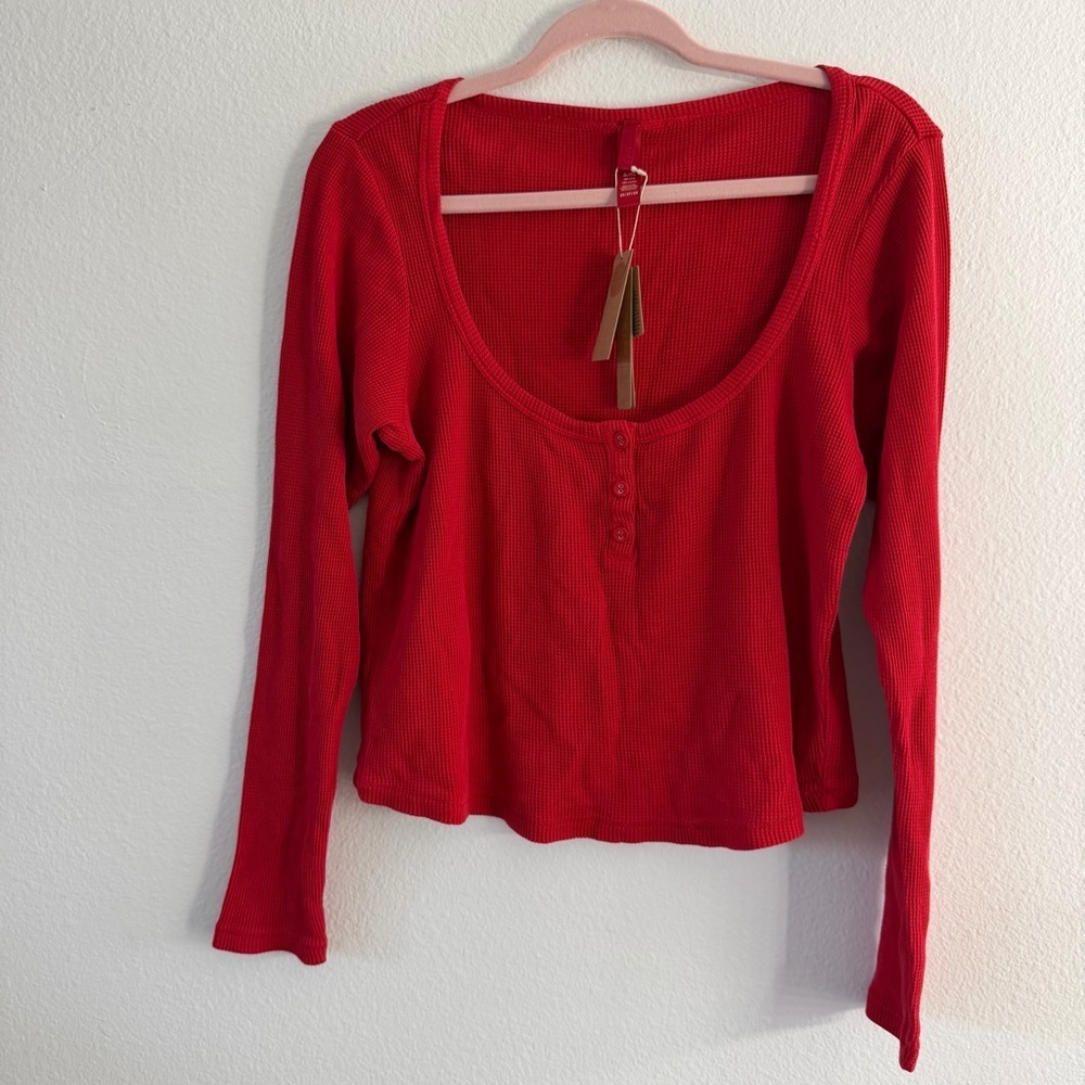 SKIMS Women’s Sleep Red Ribbed Henley and Shorts Pajama Set Size 2X NWT - Picture 3 of 7